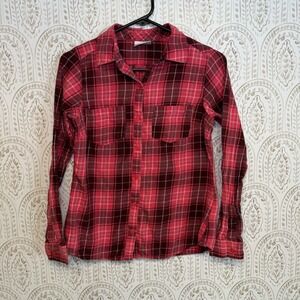 Columbia Women XS Red Plaid Flannel Button Down Shirt Long Sleeve